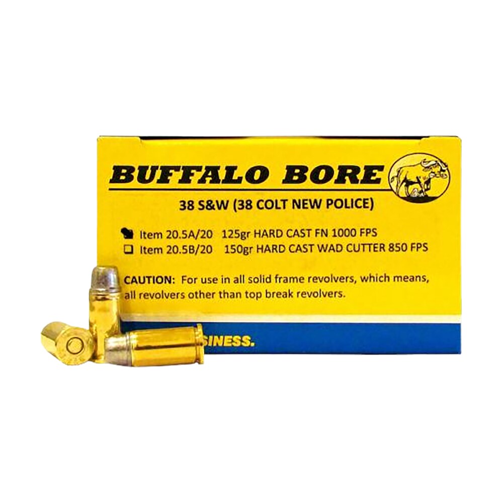buffalo bore ammunition 205a20 personal defense strictly business 38s&w 125gr hard cast flat nose 20 per box/12 case Buffalo Bore Ammunition 205A20 Personal Defense Strictly Business 38S&W 125gr Hard Cast Sports South item 86245