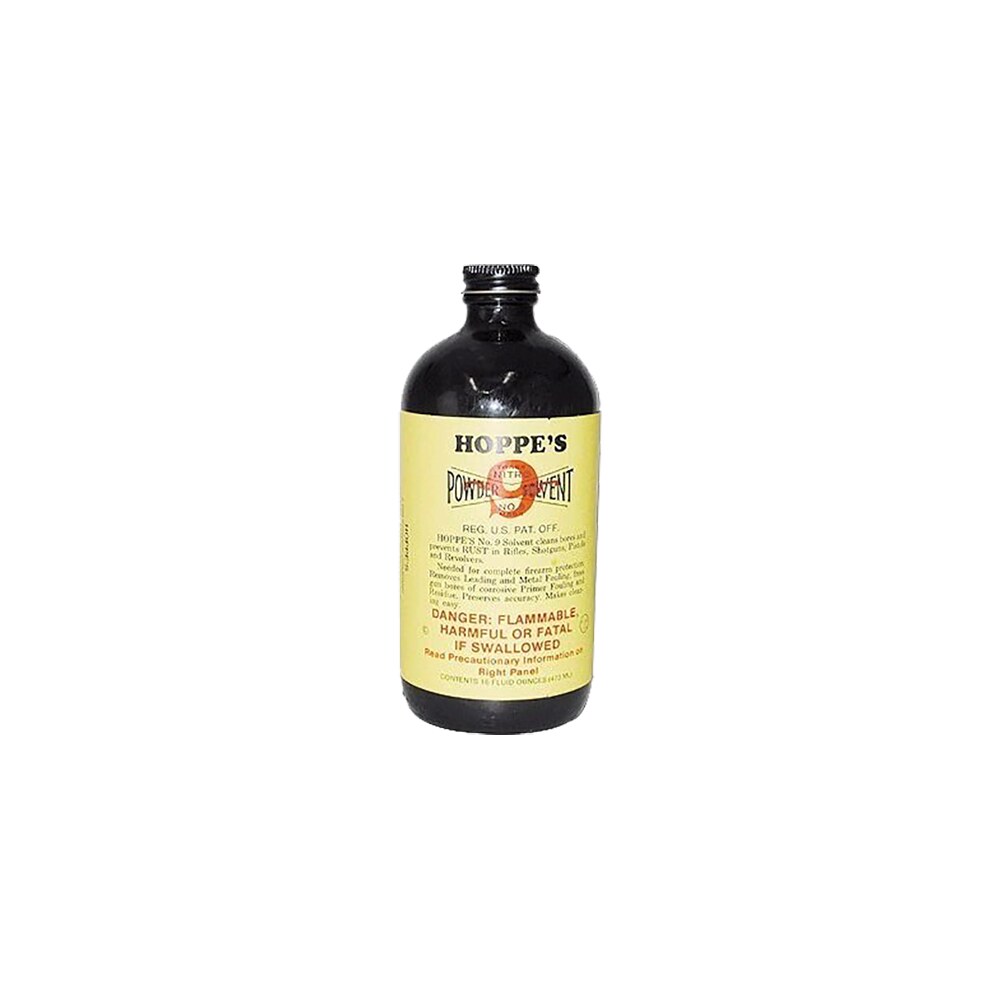 hoppe's 916 no. 9 bore cleaner removes carbon powder & lead fouling child proof cap 1 pint (16 oz.) bottle 10 per pack Hoppe's 916 No. 9 Bore Cleaner Removes Carbon Powder & Lead Fouling Child Proof Cap 1 Pint Sports South item 87126