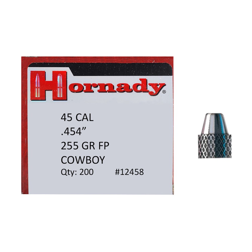 hornady 12458 frontier lead 45 cal .454 255 gr flat point cowboy 200 per box/ 8 case Hornady 12458 Frontier Lead 45 Cal .454 255 gr Flat Point Cowboy 200 Per Box/ 8 Case Sports South item 87563