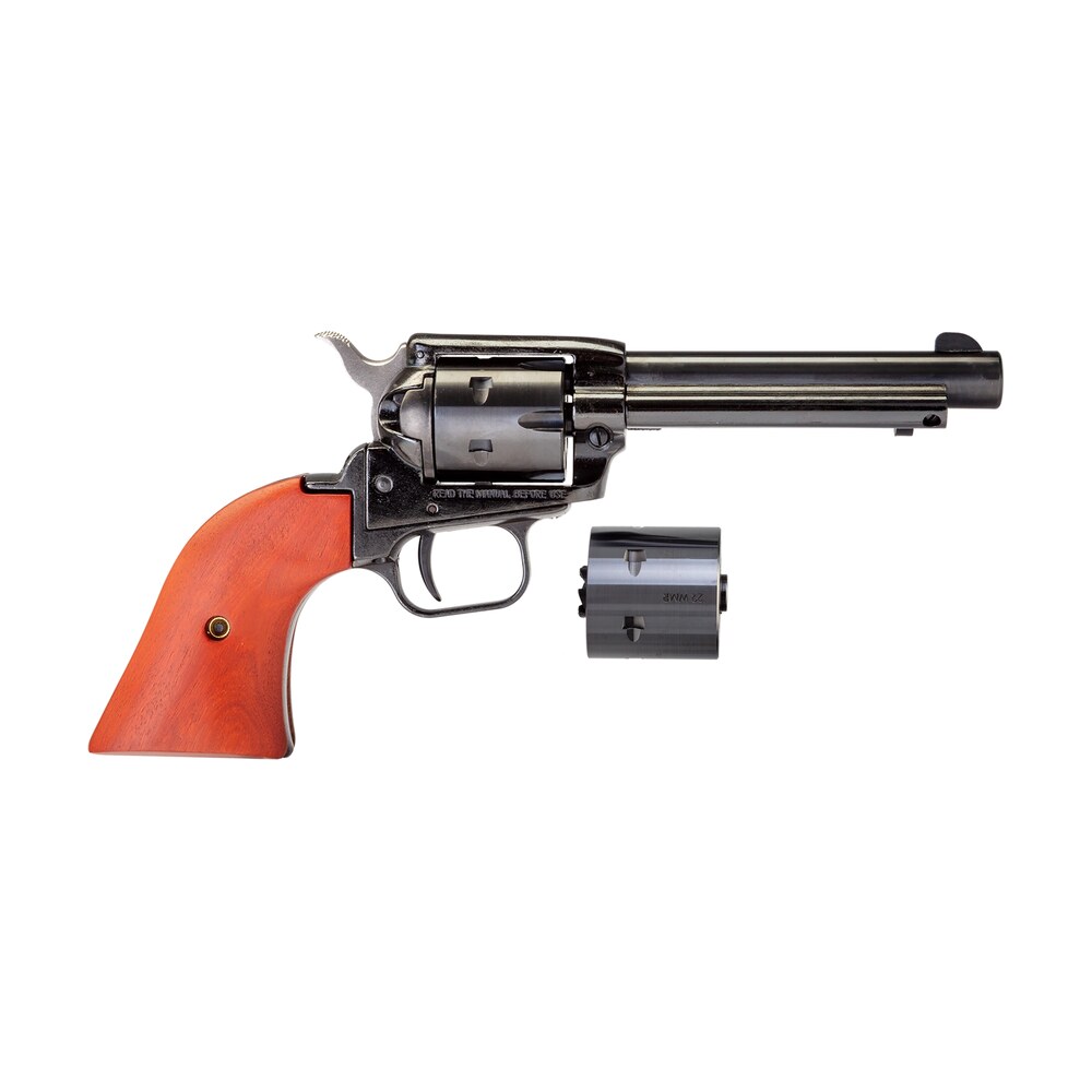 heritage mfg rr22mb4 rough rider 22 lr 22 wmr 6 shot, 4.75" black steel barrel, black zinc alloy frame, black cylinder, cocobolo grip, hammer/thumb safety, exposed hammer Heritage Mfg RR22MB4 Rough Rider 22 LR 22 WMR 6 Shot, 4.75" Black Steel Sports South item 87903