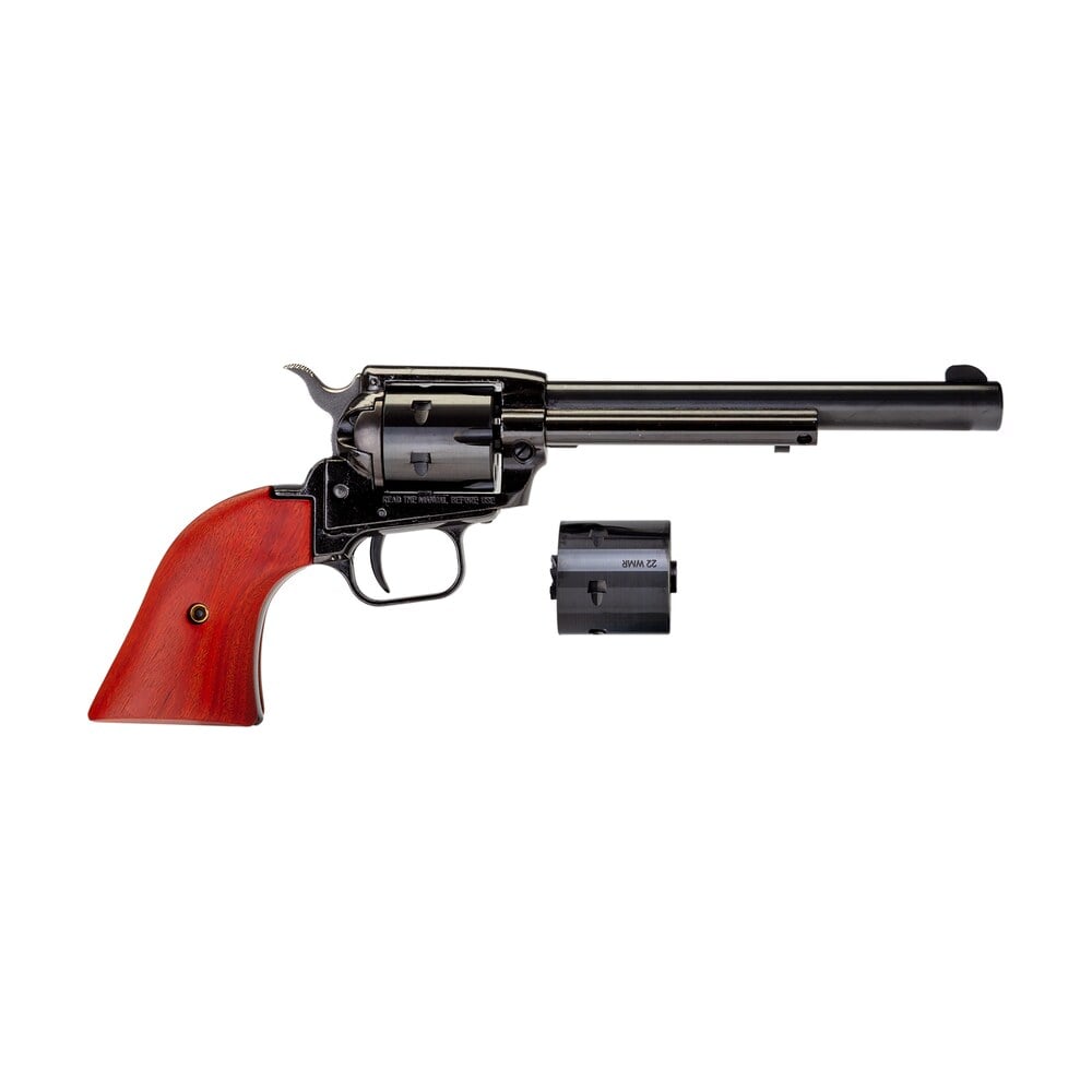 heritage mfg rr22mb6 rough rider 22 lr 22 wmr 6 shot, 6.50" black steel barrel, black zinc alloy frame, black cylinder, cocobolo grip, hammer/thumb safety, exposed hammer Heritage Mfg RR22MB6 Rough Rider 22 LR 22 WMR 6 Shot, 6.50" Black Steel Sports South item 87905