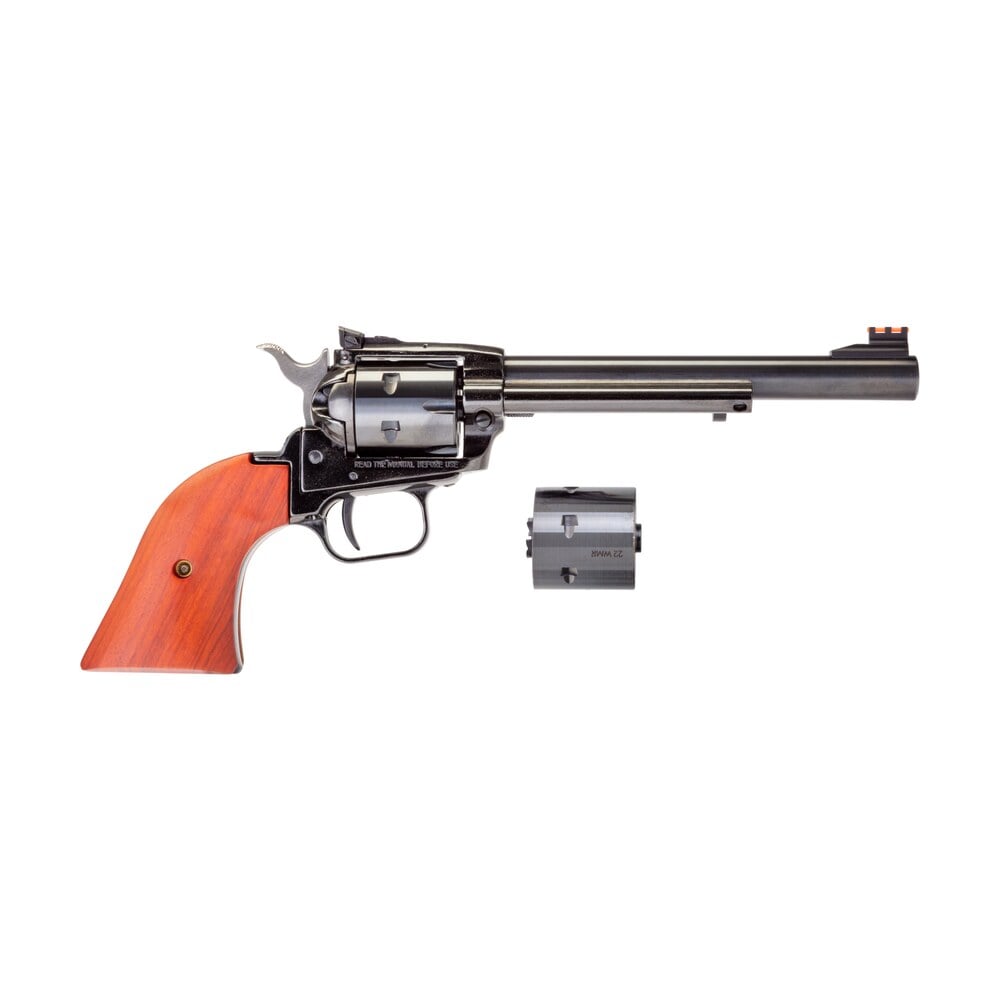 heritage mfg rr22mb6as rough rider 22 lr 22 wmr 6 shot 6.50" black barrel, cylinder & frame, cocobolo grips Heritage Mfg RR22MB6AS Rough Rider 22 LR 22 WMR 6 Shot 6.50" Black Sports South item 87933
