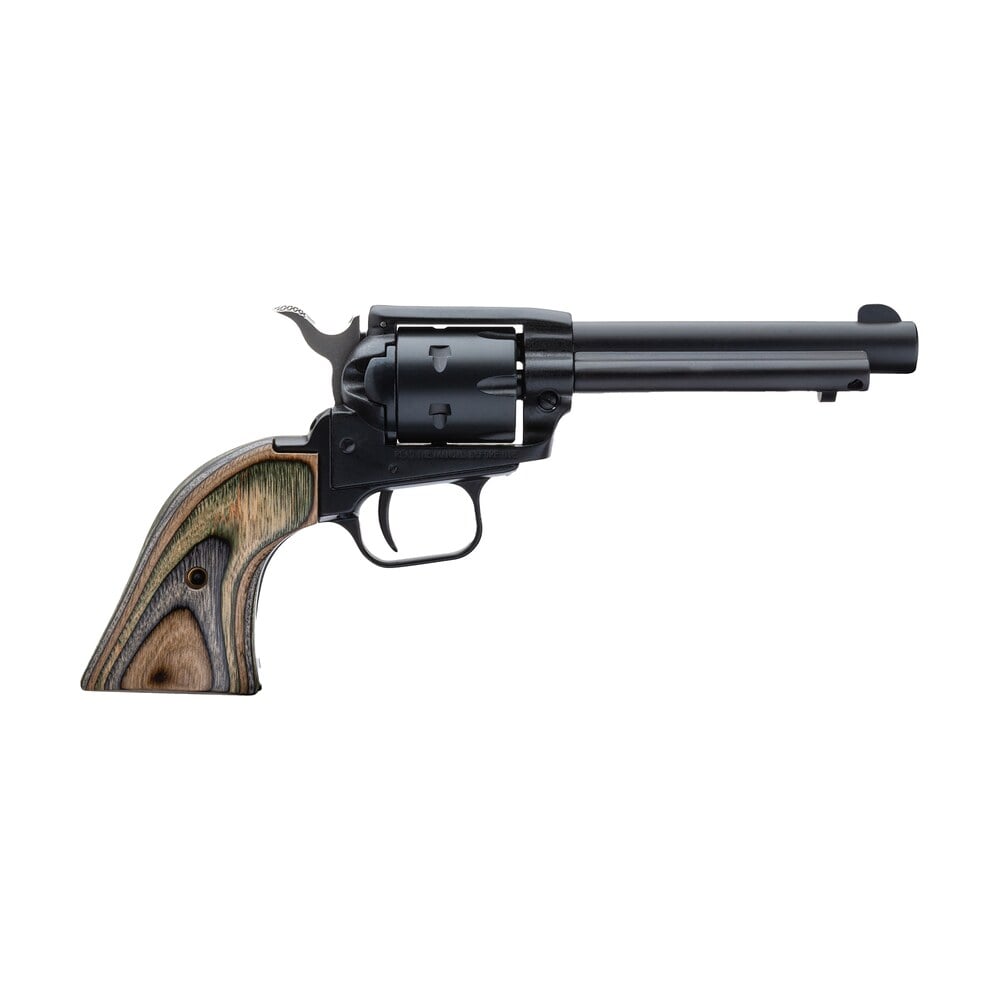 heritage mfg rr22mbs4 rough rider 22 lr 22 wmr 6 shot 4.75" black satin barrel, cylinder & frame, camo laminate grips Heritage Mfg RR22MBS4 Rough Rider 22 LR 22 WMR 6 Shot 4.75" Black Satin Sports South item 87935