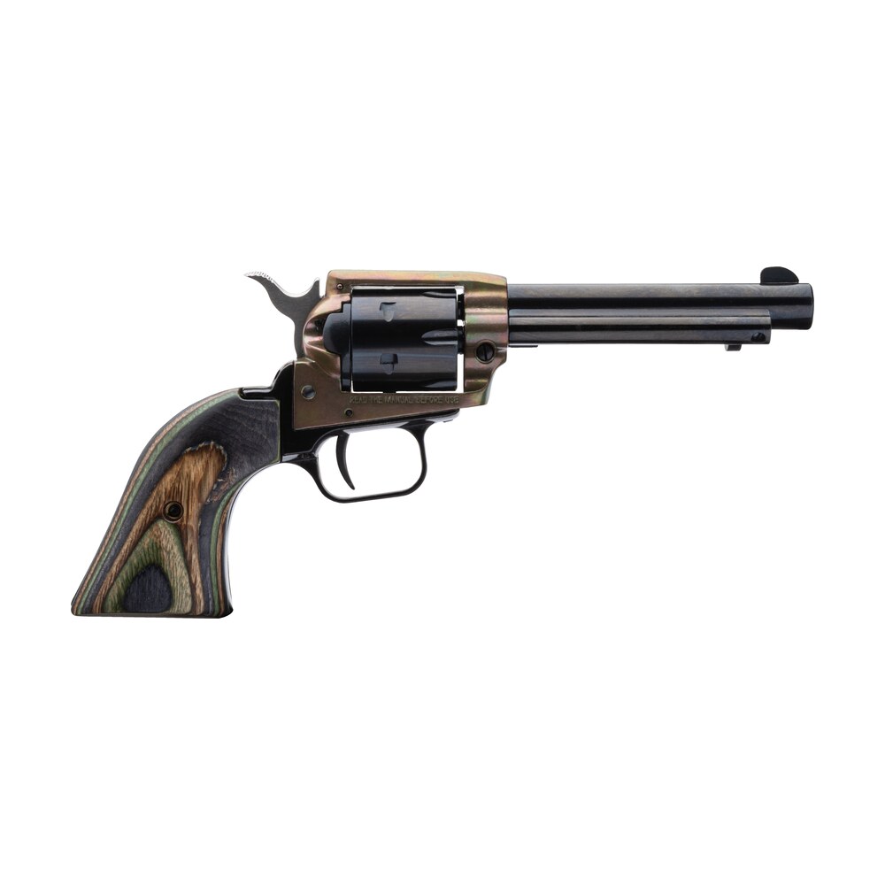 heritage mfg rr22mch4 rough rider 22 lr/22 wmr 6 shot, 4.75" black steel barrel & cylinder simulated case hardened zinc alloy frame, camo laminate grip, hammer/thumb safety, exposed hammer Heritage Mfg RR22MCH4 Rough Rider 22 LR/22 WMR 6 Shot, 4.75" Black Steel Barrel & Cylinder Sports South item 87943