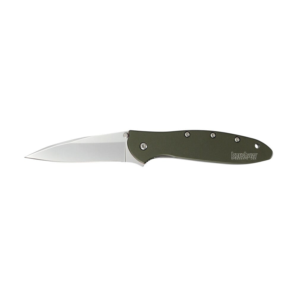 kershaw 1660ol leek 3" folding drop point plain bead blasted 14c28n steel blade olive drab anodized aluminum handle includes pocket clip Kershaw 1660OL Leek 3" Folding Drop Point Plain Bead Blasted 14C28N Steel Blade Olive Drab Sports South item 88082