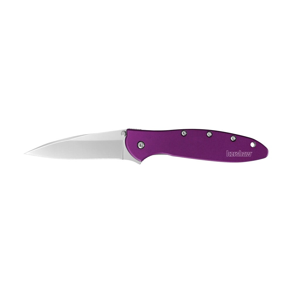 kershaw 1660pur leek 3" folding drop point plain bead blasted 14c28n steel blade purple anodized aluminum handle includes pocket clip Kershaw 1660PUR Leek 3" Folding Drop Point Plain Bead Blasted 14C28N Steel Blade Purple Sports South item 88083