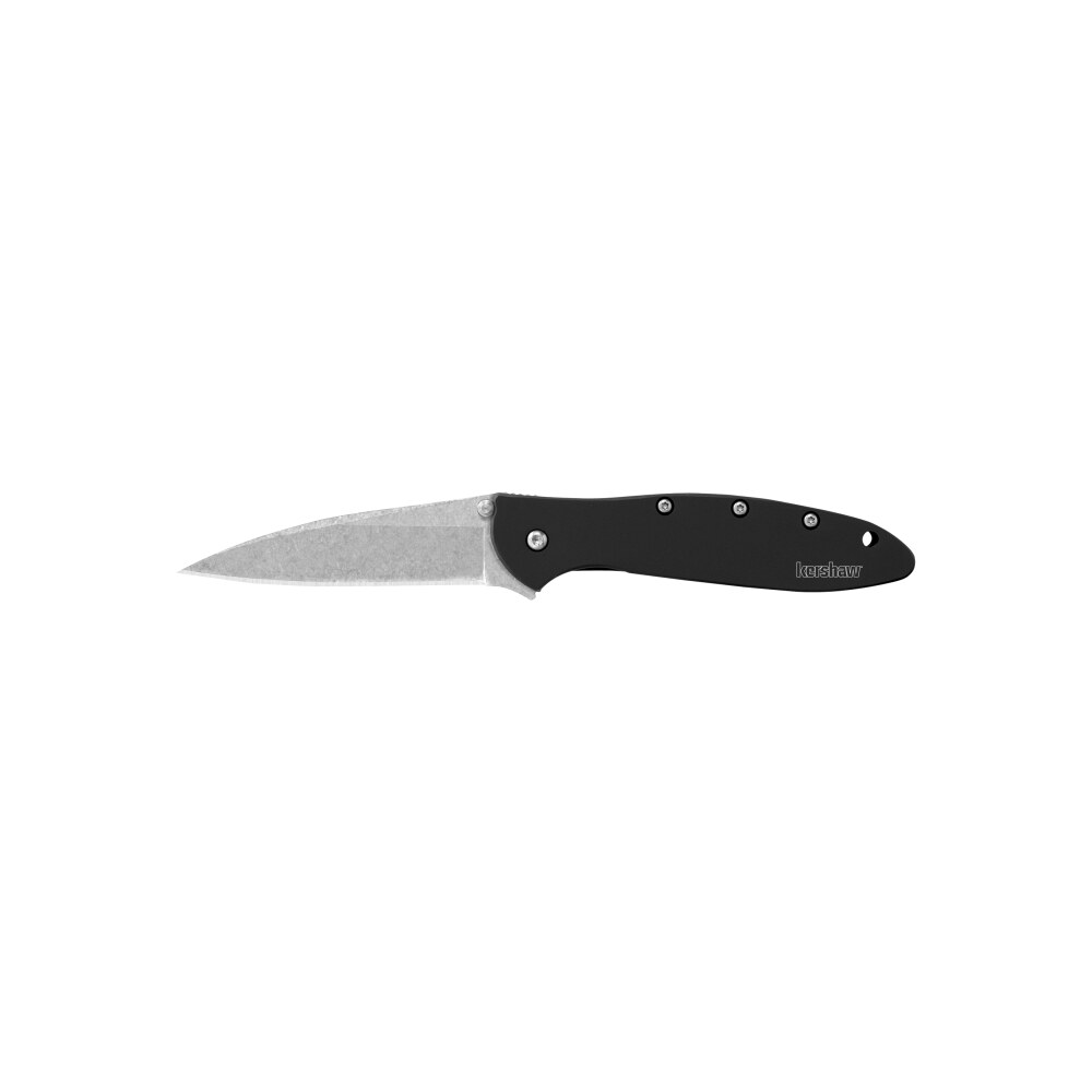 kershaw 1660swblk leek 3" folding drop point plain stonewashed 14c28n steel blade black anodized aluminum handle includes pocket clip Kershaw 1660SWBLK Leek 3" Folding Drop Point Plain Stonewashed 14C28N Steel Blade Black Sports South item 88084