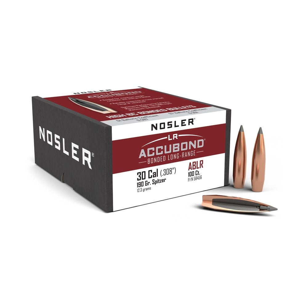 nosler 58456 accubond long range 30cal 190gr spitzer point 100/box Nosler 58456 AccuBond Long Range 30Cal 190gr Spitzer Point 100/Box Sports South item 88190