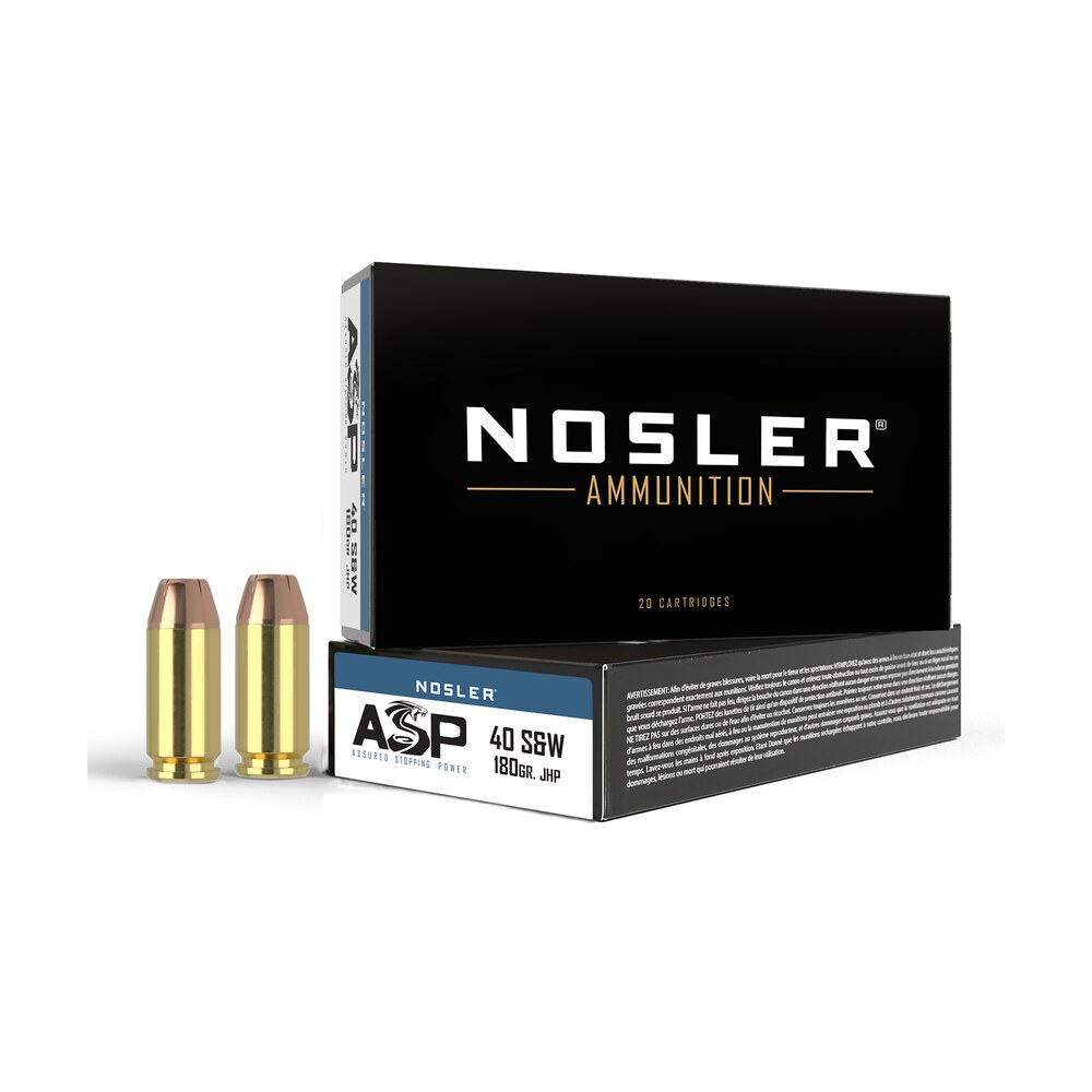 nosler 51212 assured stopping power handgun 40s&w 180gr jacketed hollow point 50 per box/10 case Nosler 51212 Assured Stopping Power Handgun 40S&W 180gr Jacketed Hollow Point 50 Per Box/10 Sports South item 88258