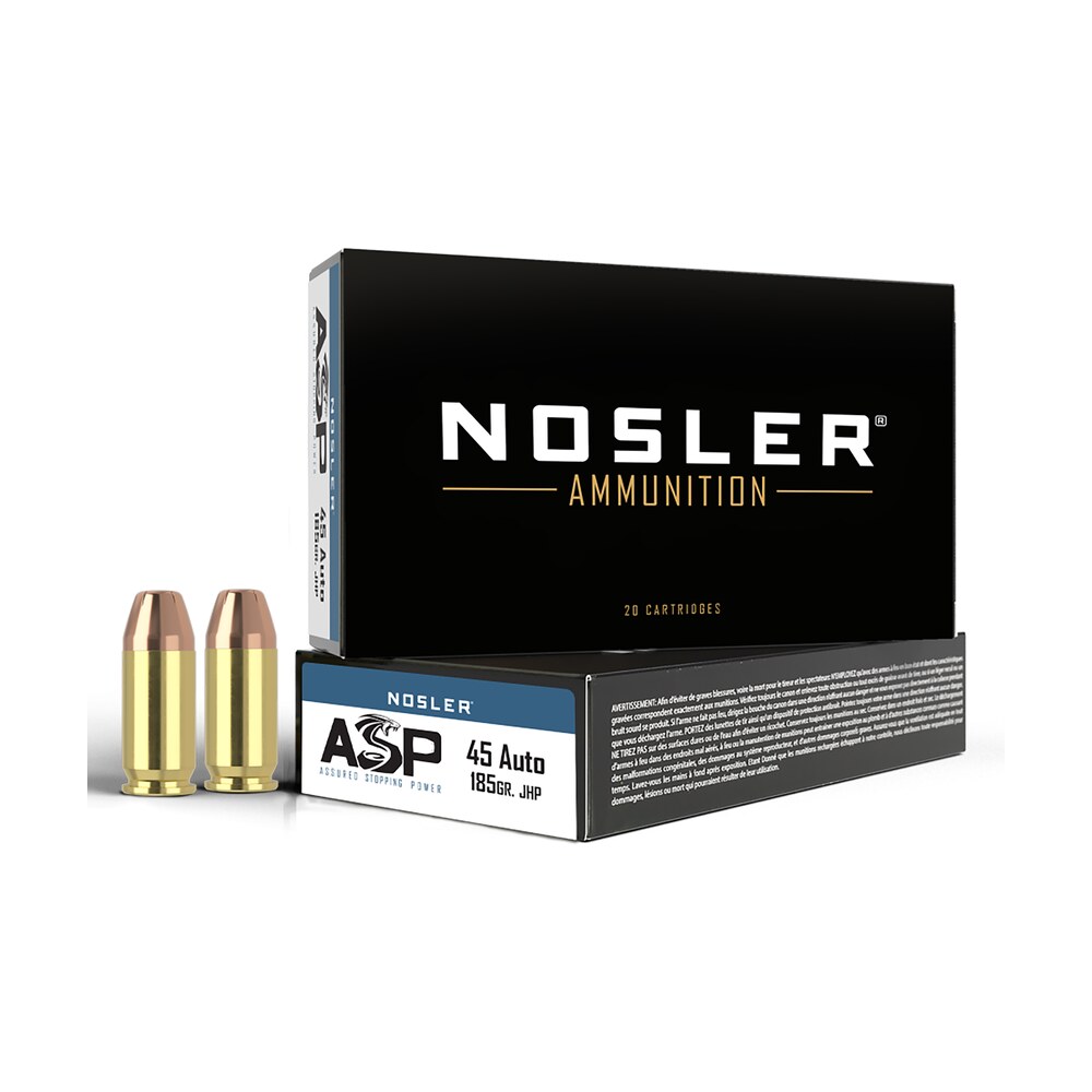 nosler 51271 assured stopping power handgun 45acp 185gr jacketed hollow point 50 per box/10 case Nosler 51271 Assured Stopping Power Handgun 45ACP 185gr Jacketed Hollow Point 50 Per Box/10 Sports South item 88259