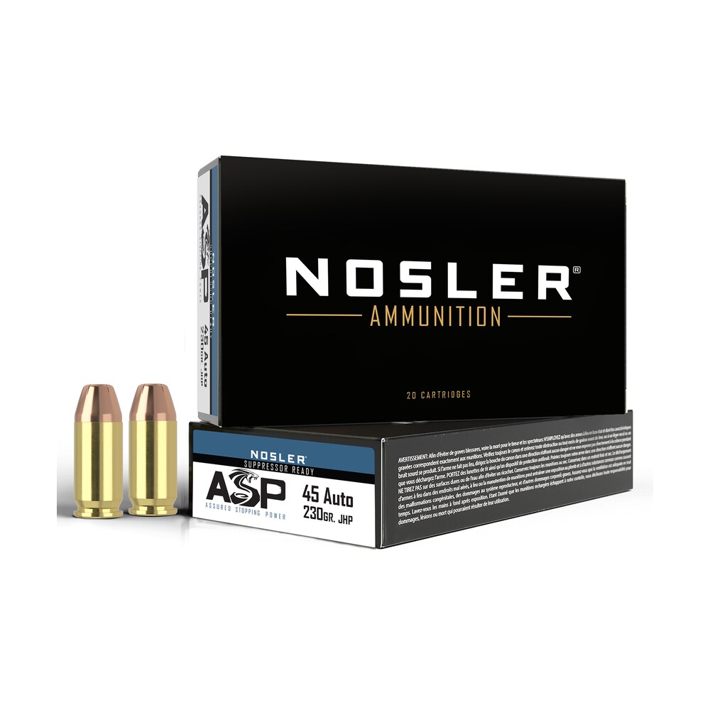 nosler 51284 assured stopping power handgun 45acp 230gr jacketed hollow point 50 per box/10 case Nosler 51284 Assured Stopping Power Handgun 45ACP 230gr Jacketed Hollow Point 50 Per Box/10 Sports South item 88260