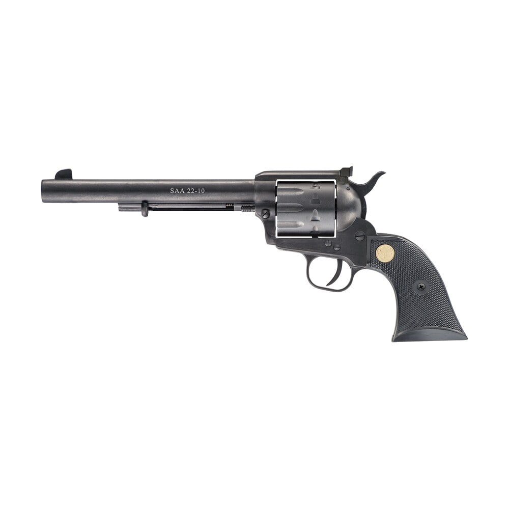 chiappa firearms cf340170 saa 1873 medium frame 22 lr 10 shot, 7.50" blued steel barrel, blued steel frame, blued cylinder, black plastic grip, exposed hammer Chiappa Firearms CF340170 SAA 1873 Medium Frame 22 LR 10 Shot, 7.50" Blued Steel Sports South item 88304