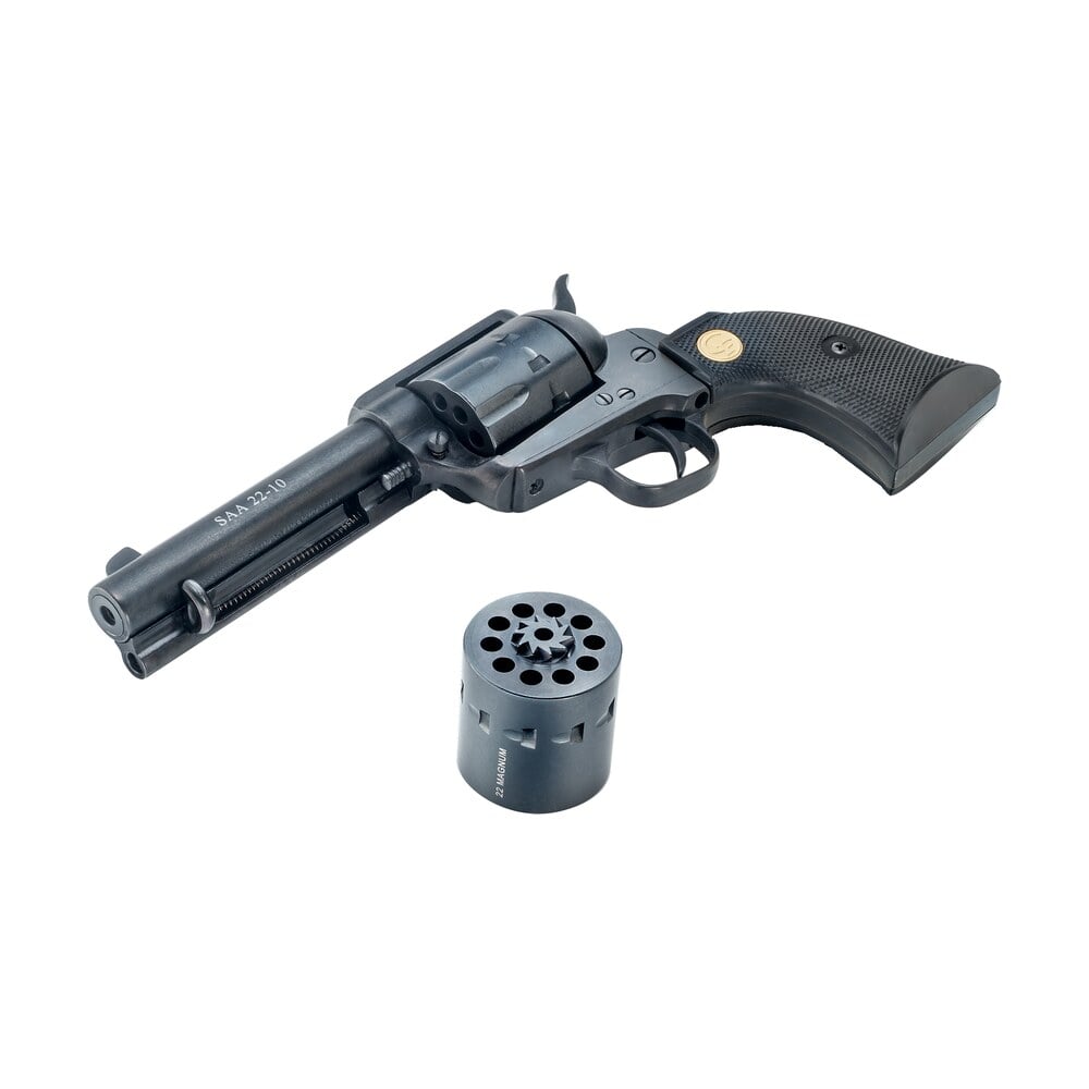 chiappa firearms 340170d saa 1873 medium frame 22 lr/22 wmr 10 shot, 7.50" blued steel barrel, blued steel frame, blued cylinder, black plastic grip, exposed hammer Chiappa Firearms 340170D SAA 1873 Medium Frame 22 LR/22 WMR 10 Shot, 7.50" Blued Steel Sports South item 88309