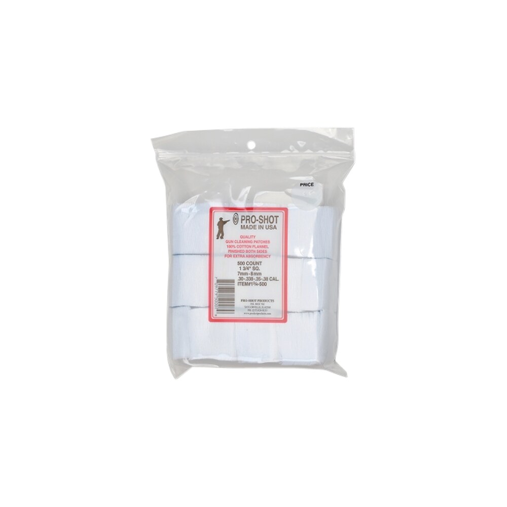 pro shot 134500 cleaning patches .38/ 6mm/ 7mm cal 1.75″ square cotton flannel 500 pack Pro-Shot 134500 Cleaning Patches .38/ 6mm/ 7mm Cal 1.75" Square Cotton Flannel 500 Pack Sports South item 8907