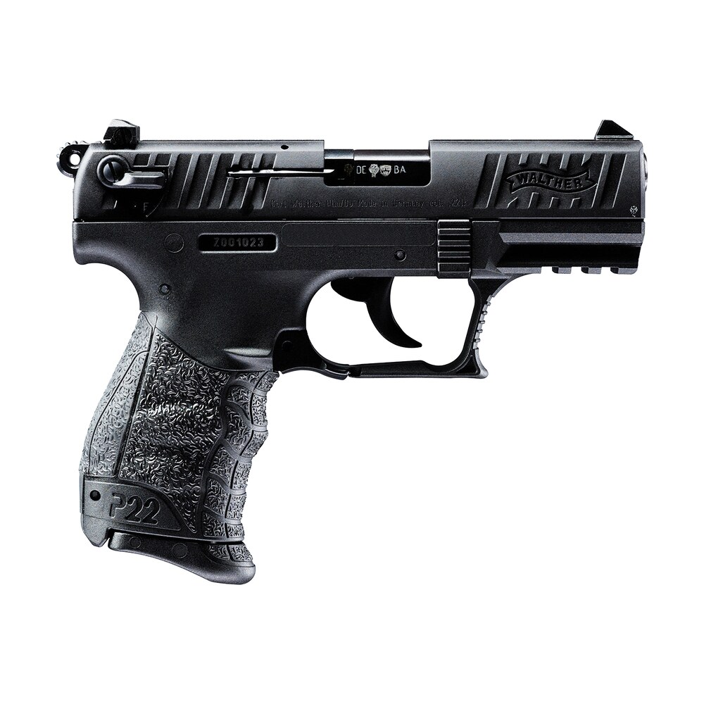 walther arms 5120333 p22 *ca compliant 22 lr 10+1 3.42" matte black tenifer serrated/steel slide, black polymer frame w/picatinny rail, black interchangeable backstrap grips Walther Arms 5120333 P22 *CA Compliant 22 LR 10+1 3.42" Matte Black Tenifer Serrated/Steel Sports South item 89502