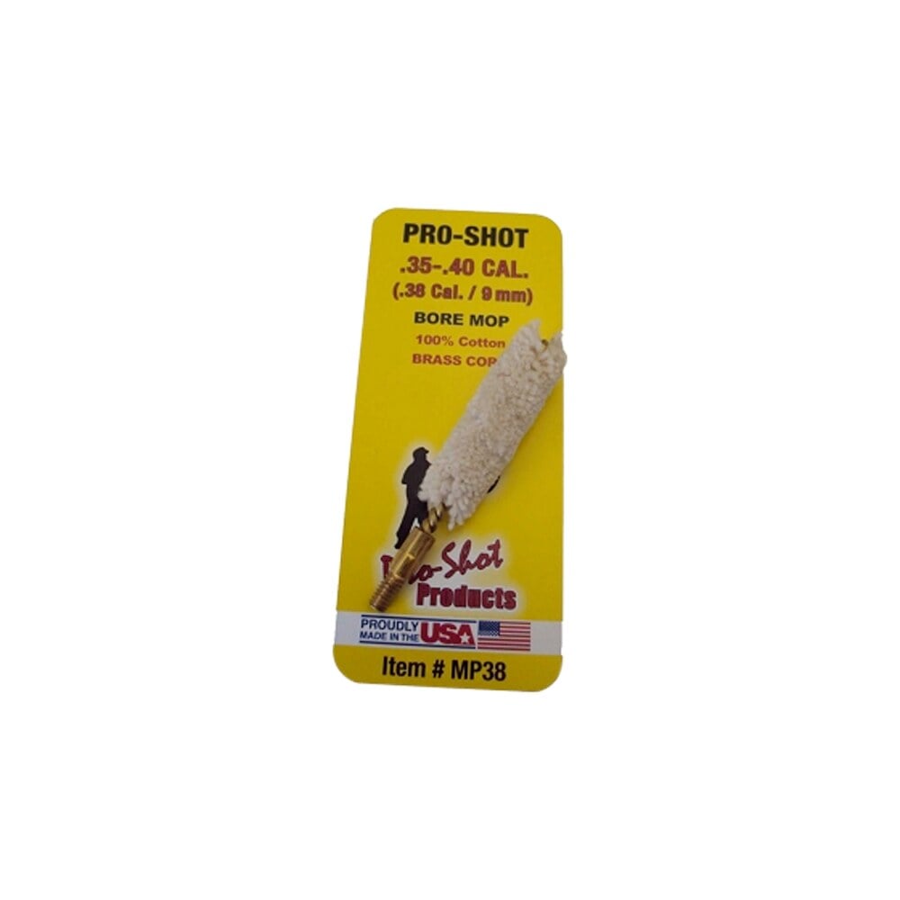 pro shot mp38 bore mop .35 – .40 cal pistol #8 32 thread 100% cotton brass core Pro-Shot MP38 Bore Mop .35 - .40 Cal Pistol #8-32 Thread 100% Cotton Brass Core Sports South item 8951