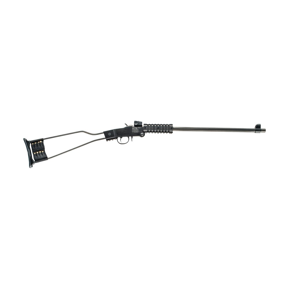 chiappa firearms 500092 little badger full size 22 lr 1 shot, 16.50" black cerakote steel threaded barrel, black cerakote quad picatinny receiver, black cerakote underfolding wire frame stock, right Chiappa Firearms 500092 Little Badger Full Size 22 LR 1 Shot, 16.50" Black Cerakote Steel Sports South item 89582