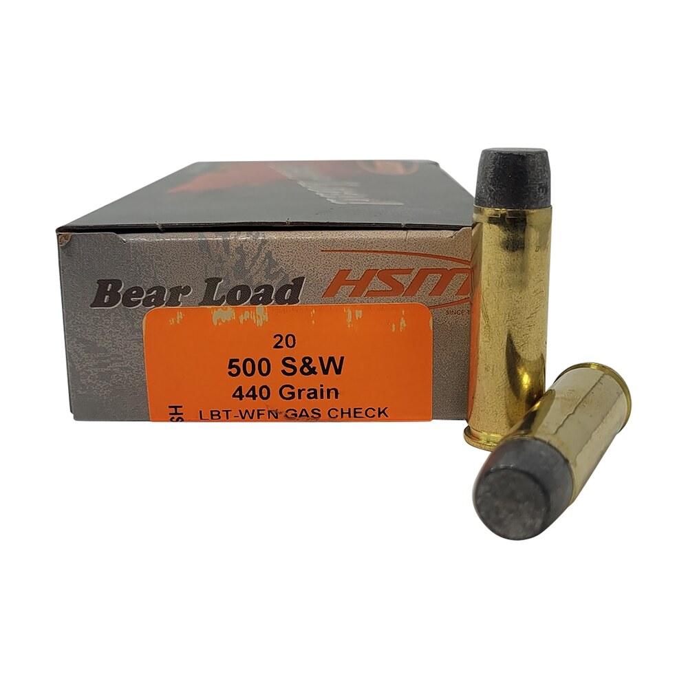 hsm 500sw6n bear load 500 s&w mag 440 gr wide flat nose 20 per box/ 25 case HSM 500SW6N Bear Load 500 S&W Mag 440 gr Wide Flat Nose 20 Per Box/ 25 Case Sports South item 89764