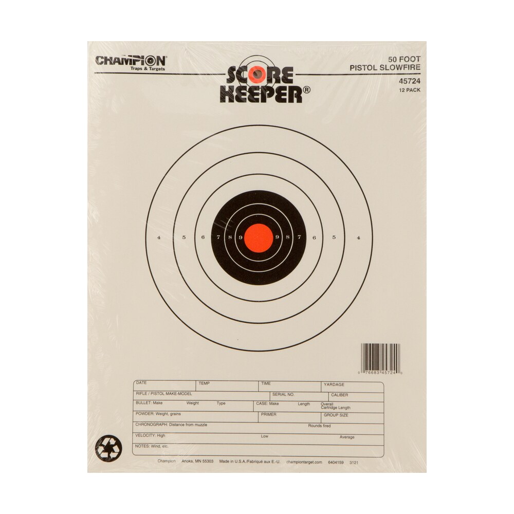 champion targets 45724 score keeper slow fire bullseye paper hanging 50 foot pistol 11″ x 16″ black/orange 12 pk Champion Targets 45724 Score Keeper Slow Fire Bullseye Paper Hanging 50 foot Pistol 11" x 16" Sports South item 9055