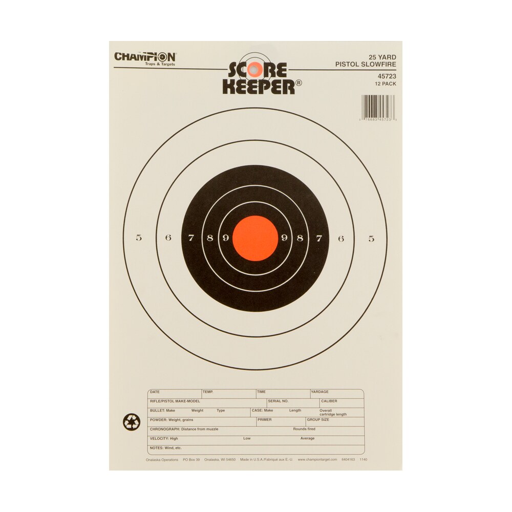 champion targets 45723 score keeper slow fire bullseye paper hanging 25 yds pistol 11″ x 16″ black/orange 12 pk Champion Targets 45723 Score Keeper Slow Fire Bullseye Paper Hanging 25 yds Pistol 11" x 16" Sports South item 9056