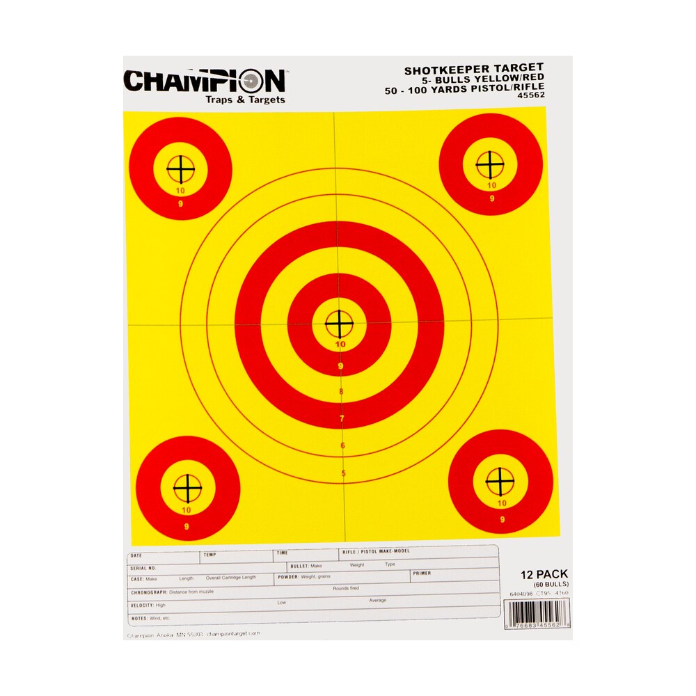 champion targets 45562 shotkeeper 5 bullseye 50 100 yds pistol/rifle yellow/red 12 pk Champion Targets 45562 Shotkeeper 5-Bullseye 50-100 yds Pistol/Rifle Yellow/Red 12 PK Sports South item 9063