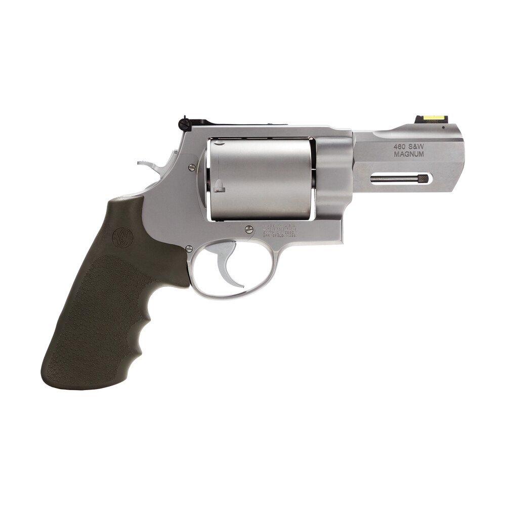 smith & wesson 170350 pc model 460 xvr x large 460 s&w mag 5 shot 3.50" stainless steel barrel, stainless cylinder, matte silver stainless steel frame, black finger grooved grip, teardrop hammer Smith & Wesson 170350 PC Model 460 XVR X-Large 460 S&W Mag 5 Shot 3.50" Stainless Steel Sports South item 90973