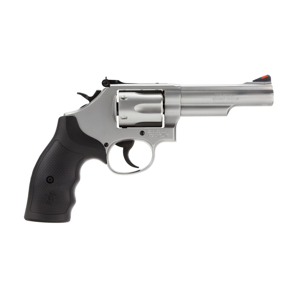 smith & wesson 162662 model 66 357 mag or 38 s&w spl +p stainless steel 4.25" barrel, 6 shot matte stainless steel k frame, red ramp front/white outline rear sights, internal lock Smith & Wesson 162662 Model 66 357 Mag or 38 S&W Spl +P Stainless Steel 4.25" Sports South item 90975