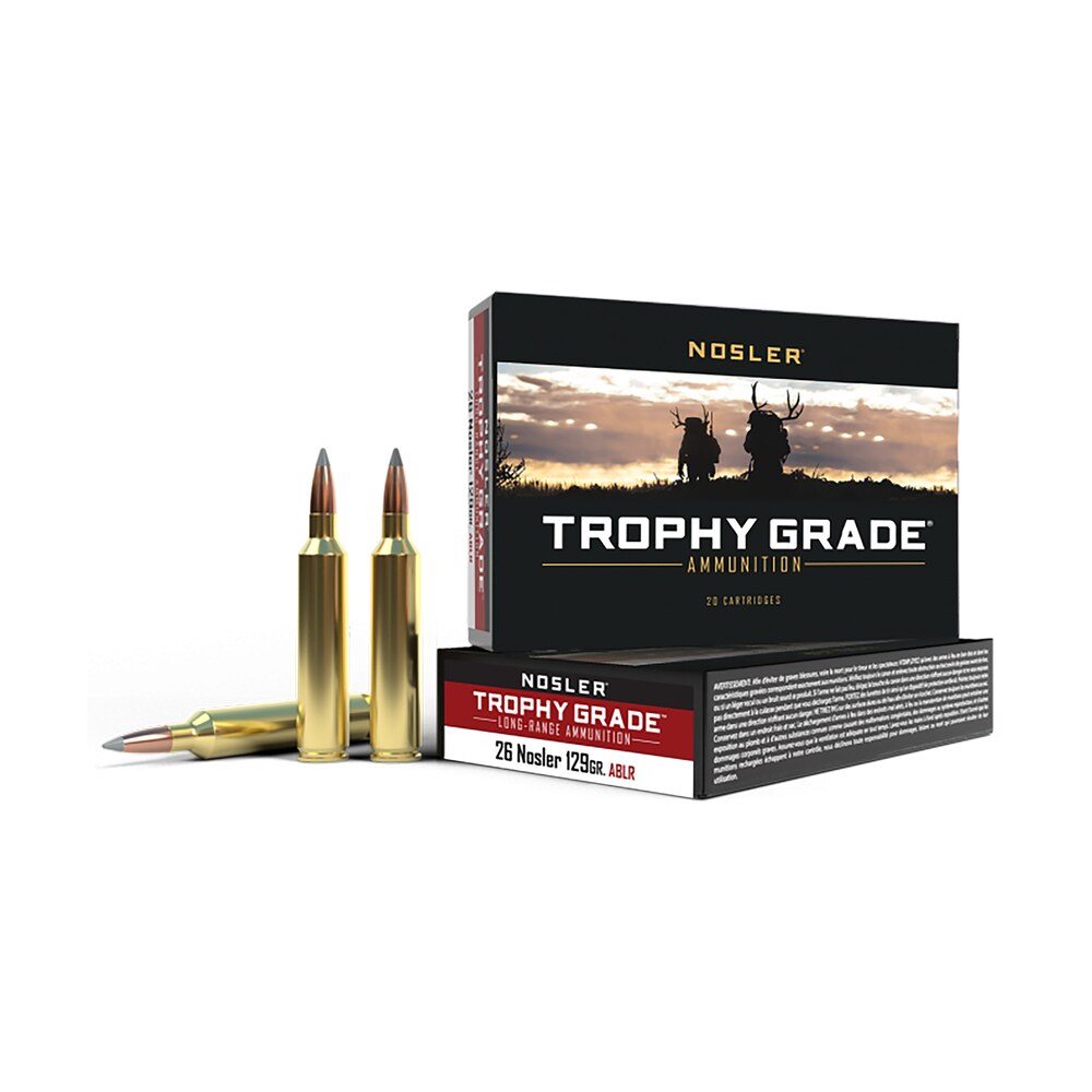 nosler 60110 trophy grade long range 26nosler 129gr nosler spitzer accubond long range 20 per box/10 case Nosler 60110 Trophy Grade Long-Range 26Nosler 129gr Nosler Spitzer AccuBond Long Range 20 Per Sports South item 91129
