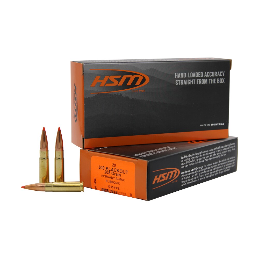 hsm 300blk1n match 300 blackout 208 gr hornady a max 20 per box/ 25 case HSM 300BLK1N Match 300 Blackout 208 gr Hornady A Max 20 Per Box/ 25 Case Sports South item 92000
