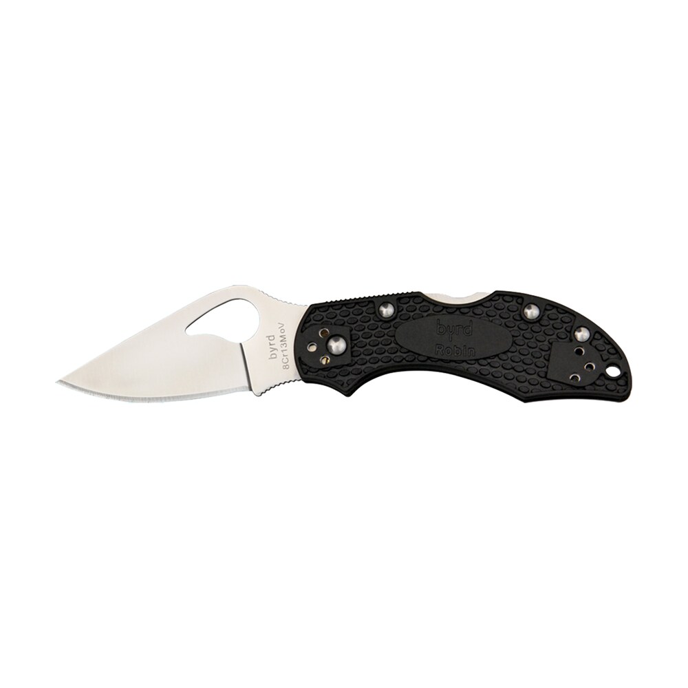spyderco by10pbk2 byrd robin 2 lightweight 2.43" folding drop point plain 8cr13mov ss blade black bi directional texturing frn handle includes pocket clip Spyderco BY10PBK2 Byrd Robin 2 Lightweight 2.43" Folding Drop Point Plain 8Cr13MoV SS Blade Sports South item 92267
