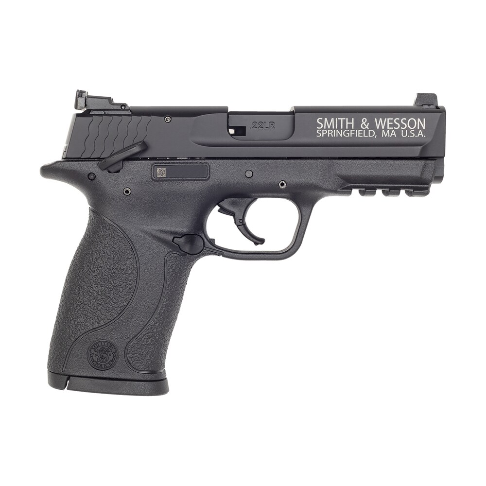 smith & wesson 108390 m&p 22 compact frame 22 lr 10+1, 3.60" black steel barrel, black hard coat anodized serrated slide, black polymer frame w/picatinny rail frame & grip, ambidextrous, thumb safety Smith & Wesson 108390 M&P 22 Compact Frame 22 LR 10+1, 3.60" Black Steel Sports South item 93813