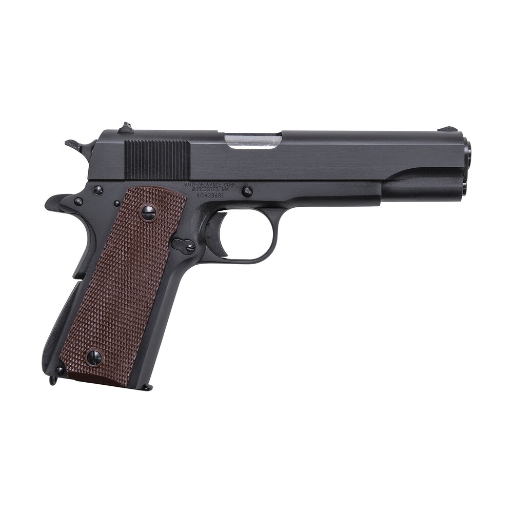 auto ordnance 1911bko 1911 45 acp 5" barrel 7+1, matte black carbon steel frame, serrated slide, checkered brown polymer grip, manual safety Auto-Ordnance 1911BKO 1911 45 ACP 5" Barrel 7+1, Matte Black Carbon Steel Sports South item 94456