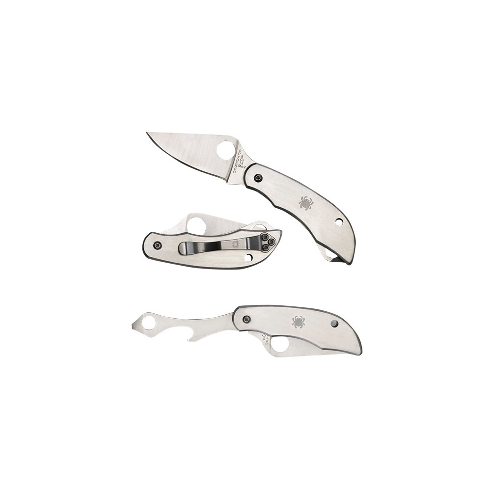 spyderco c175p clipitool silver stainless steel folding 8cr13mov ss 4.57"/4.59" long plain blade stainless steel handle features screwdriver/opener Spyderco C175P Clipitool Silver Stainless Steel Folding 8Cr13MoV SS 4.57"/4.59" Long Plain Sports South item 95015