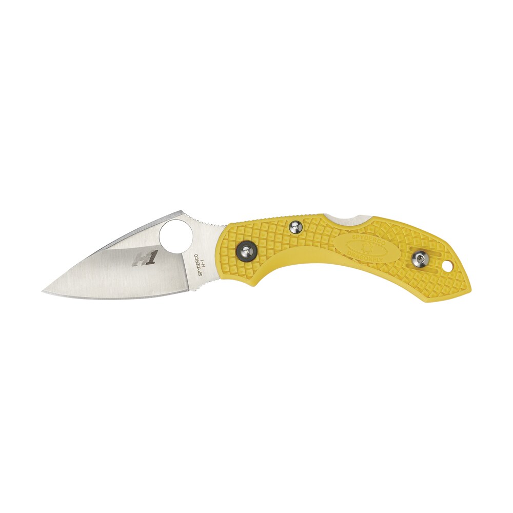 spyderco c28syl2 dragonfly 2 salt 2.25" folding clip point serrated h1 steel blade yellow bi directional texturing frn handle includes pocket clip Spyderco C28SYL2 Dragonfly 2 Salt 2.25" Folding Clip Point Serrated H1 Steel Blade Yellow Sports South item 95310