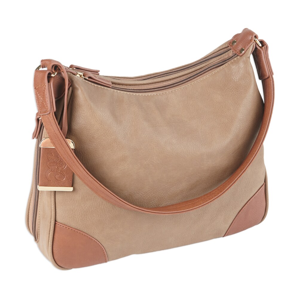 bulldog bdp014 hobo purse w/holster taupe w/tan trim leather for small autos & revolvers ambidextrous hand Bulldog BDP014 Hobo Purse Sports South item 95831