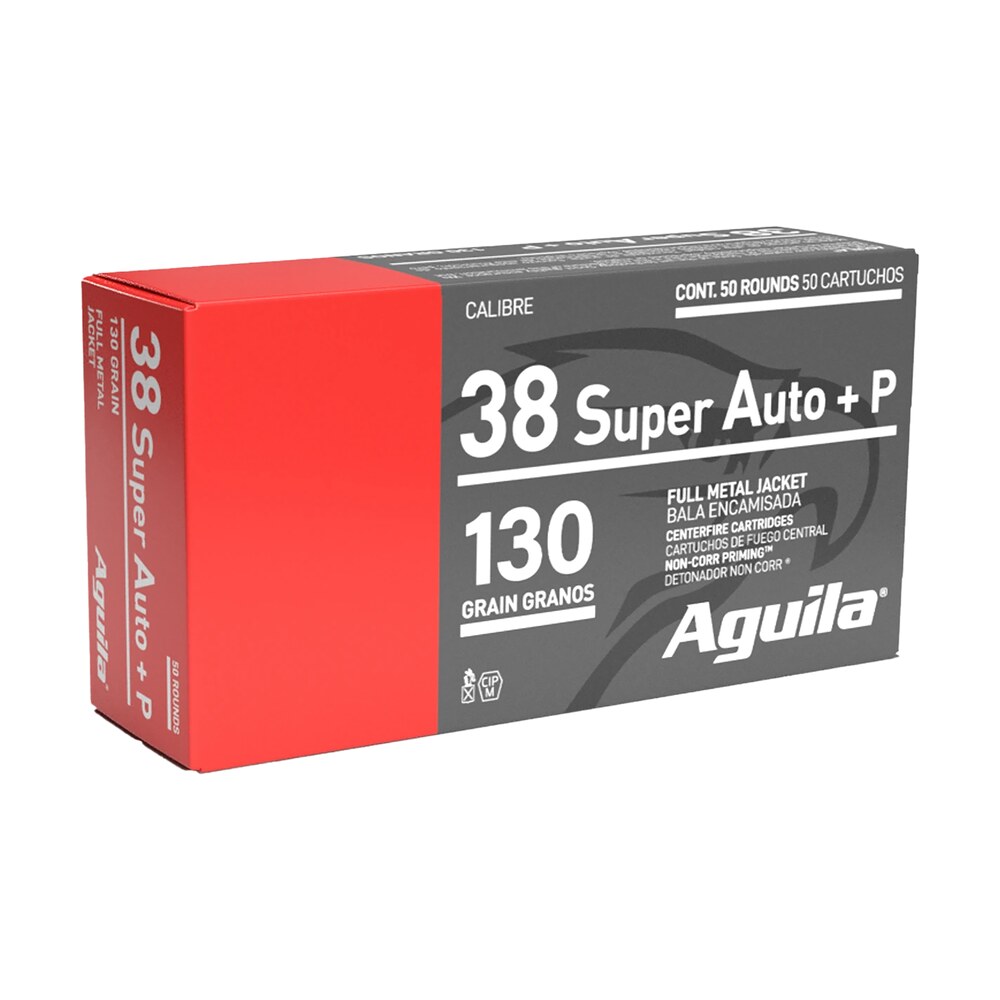 aguila 1e382112 38super +p 130gr full metal jacket 50 per box/20 case Aguila 1E382112 38Super +P 130gr Full Metal Jacket 50 Per Box/20 Case Sports South item 96093