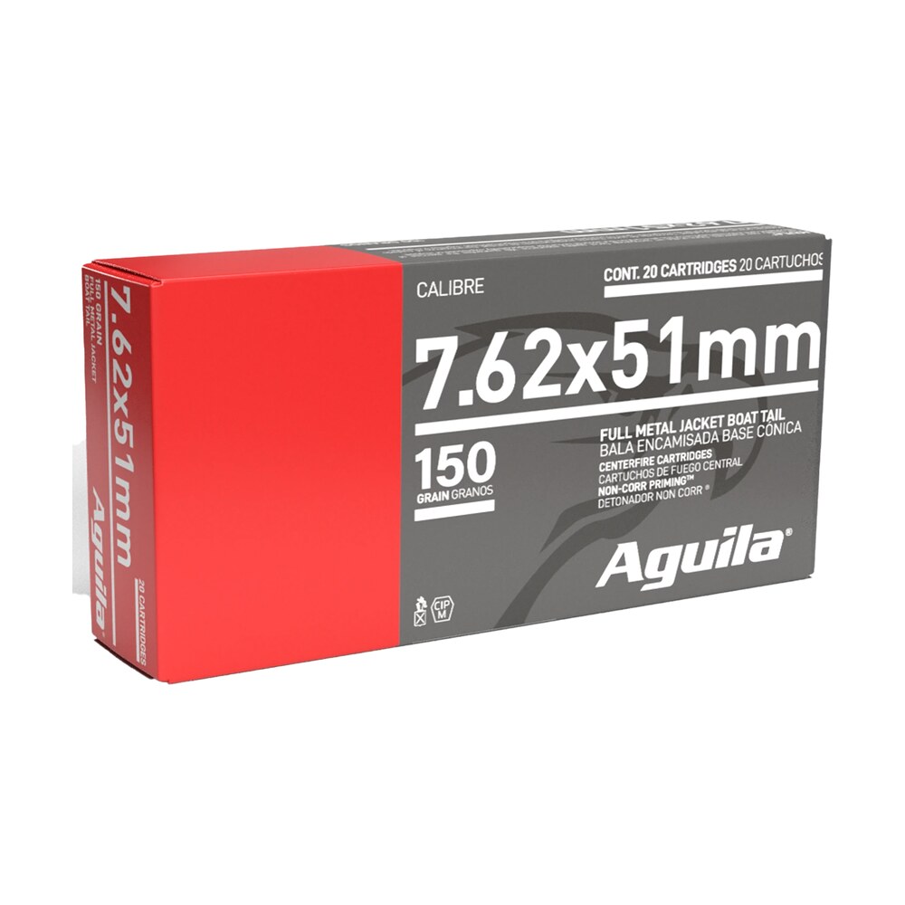aguila 1e762110 7.62x51mm nato 150gr full metal jacket boat tail 20 per box/25 case Aguila 1E762110 7.62x51mm NATO 150gr Full Metal Jacket Boat Tail 20 Per Box/25 Case Sports South item 96110
