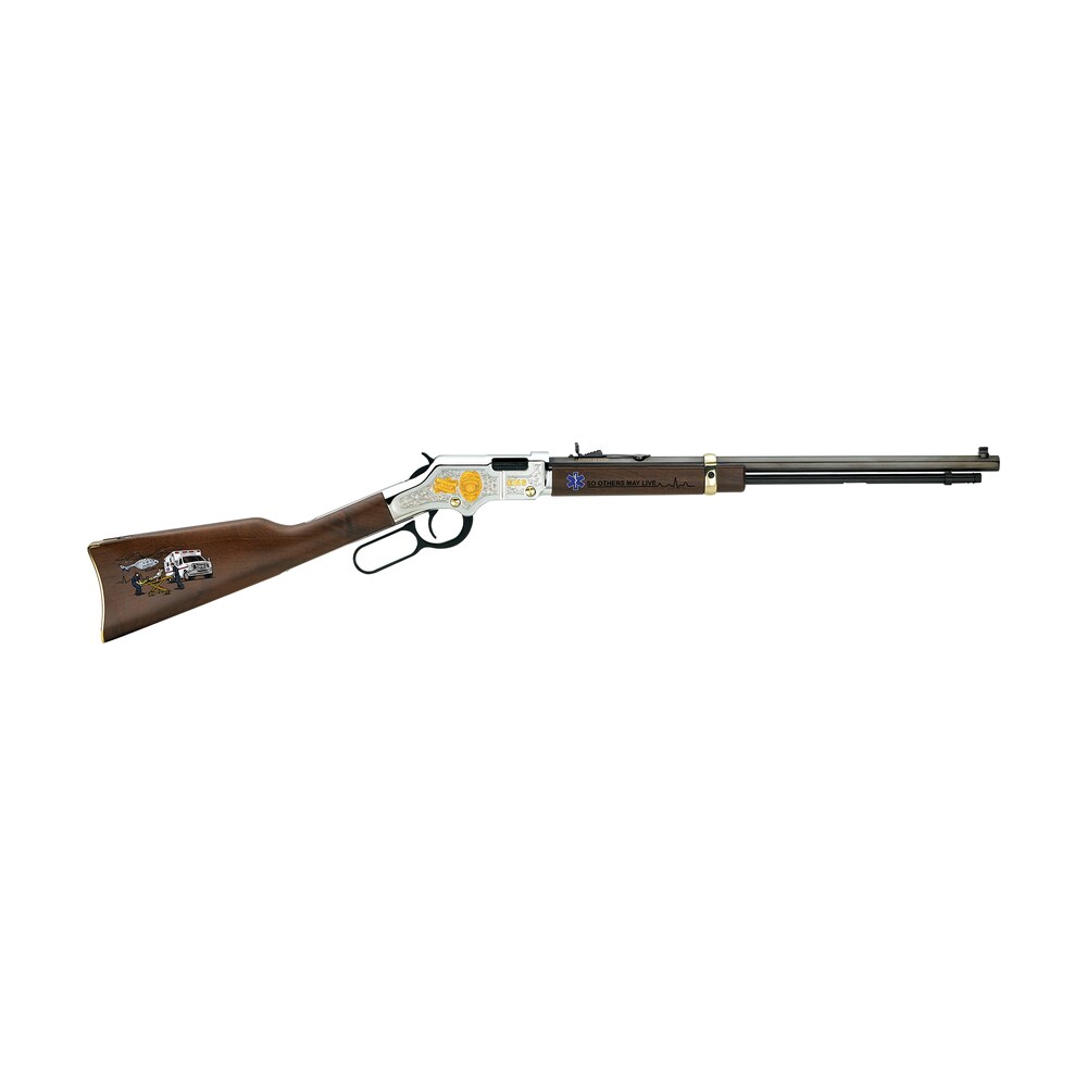 henry h004ems golden boy ems tribute edition 22 lr, 16 lr/21 short, 20" blued 20" octagon steel barrel, nickel plated steel engraved receiver, american walnut stock engraved, right hand Henry H004EMS Golden Boy EMS Tribute Edition 22 LR, 16 LR/21 Short, 20" Blued 20" Octagon Steel Sports South item 96657