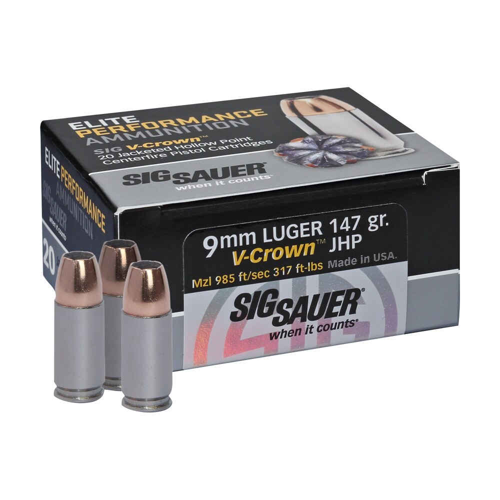 sig sauer e9mma320 elite performance 9mmluger 147gr v crown jacketed hollow point 20 per box/10 case Sig Sauer E9MMA320 Elite Performance 9mmLuger 147gr V-Crown Jacketed Hollow Point 20 Per Box/10 Sports South item 96689