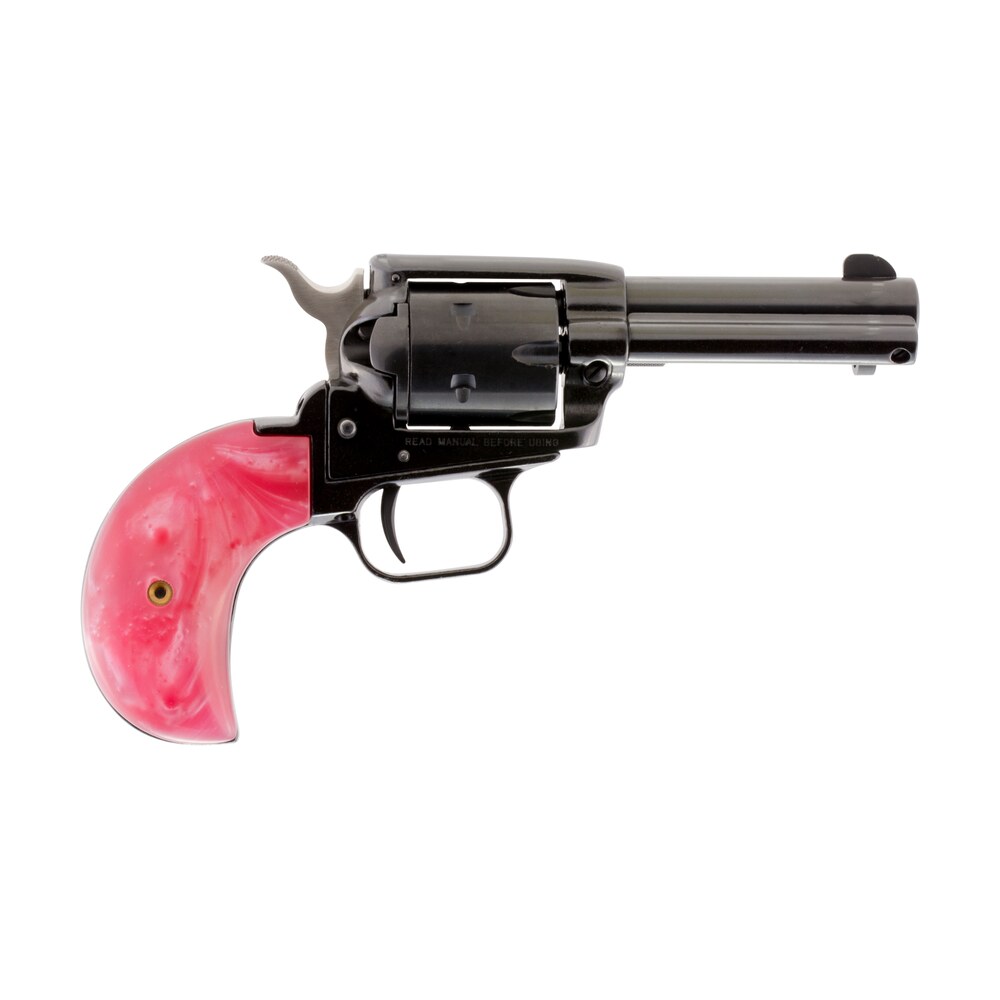 heritage mfg rr22mb3bhpnk rough rider 22 lr/22 wmr 6 shot, 3.50" black steel barrel, black zinc alloy frame, black cylinder, pink pearl grip, hammer/thumb safety, exposed hammer Heritage Mfg RR22MB3BHPNK Rough Rider 22 LR/22 WMR 6 Shot, 3.50" Black Steel Sports South item 97426