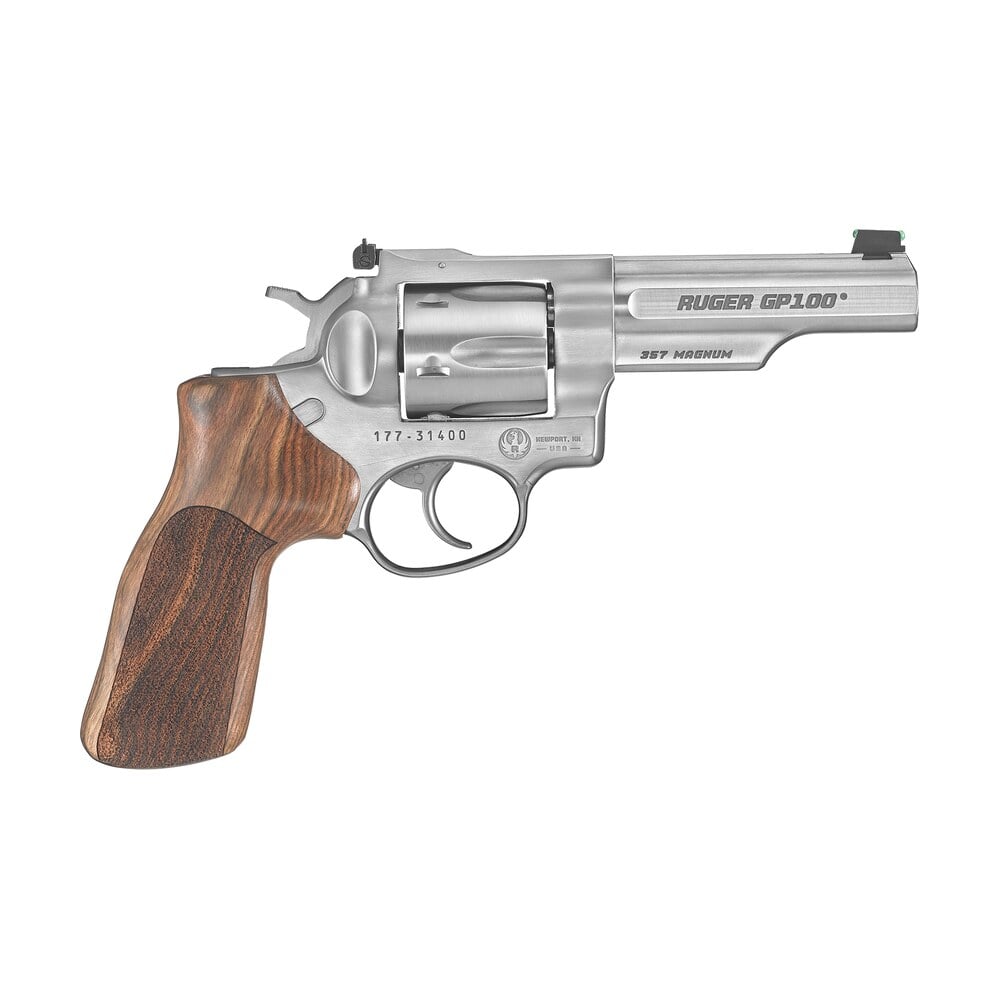 ruger 1755 gp100 match champion medium frame 357 mag 6rd 4.20" satin stainless steel half lug barrel, cylinder & frame, hogue stippled hardwood grip, transfer bar safety Ruger 1755 GP100 Match Champion Medium Frame 357 Mag 6rd 4.20" Satin Stainless Steel Half-Lug Sports South item 97845