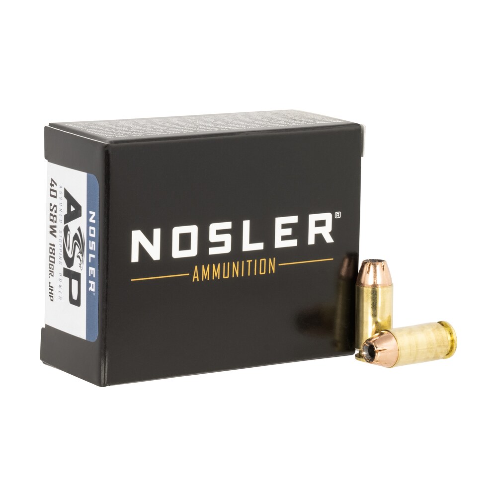 nosler 51279 assured stopping power handgun 40s&w 180gr jacketed hollow point 20 per box/20 case Nosler 51279 Assured Stopping Power Handgun 40S&W 180gr Jacketed Hollow Point 20 Per Box/20 Sports South item 98607