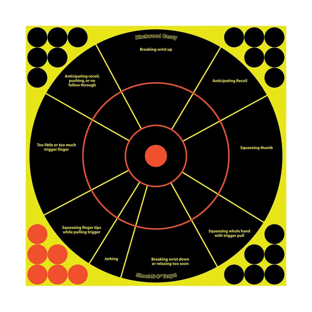birchwood casey 34032 shoot n c reactive target self adhesive paper black/yellow/red 12" circle 5 pack Birchwood Casey 34032 Shoot-N-C Reactive Target Self-Adhesive Paper Black/Yellow/Red 12" Circle Sports South item 99007