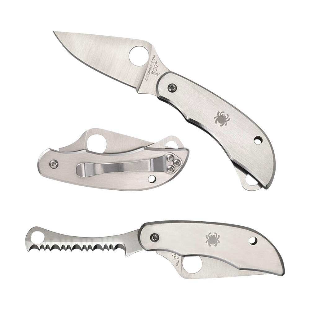 spyderco c176p&s clipitool silver stainless steel folding 8cr13mov ss 4.57"/4.59" long part serrated blade stainless steel handle features screwdriver/opener Spyderco C176P&S Clipitool Silver Stainless Steel Folding 8Cr13MoV SS 4.57"/4.59" Long Part Sports South item 99842